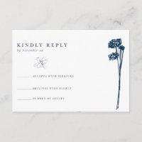 Élégant Moderne Bleu Floral Sketch Mariage RSVP