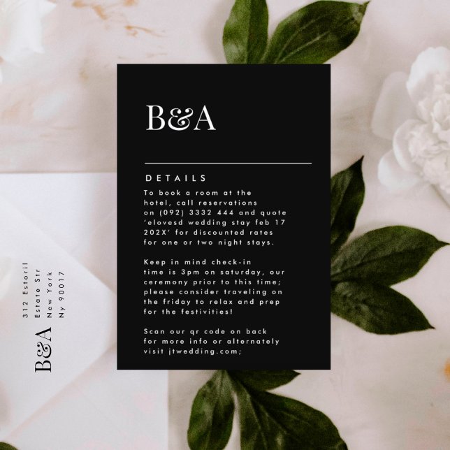 Carte D'accompagnement Elégant Moderne Monogramme Noir Détails (DETAILS showcasing suite - additional items (bought separately))