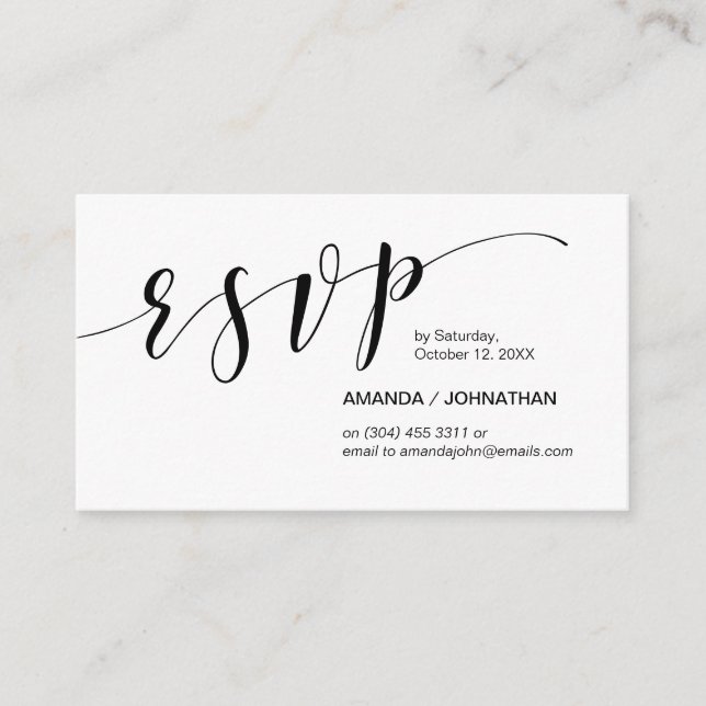 Carte D'accompagnement Élégant moderne, Script noir, Party RSVP (Devant)