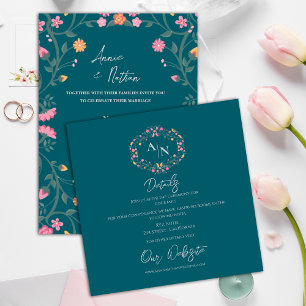 Carte D'accompagnement Elégant Monogram Floral Frame Mariage Détails