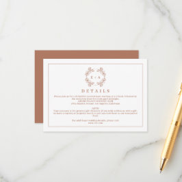 Carte D'accompagnement Elegant Monogram Terracota Détails du Mariage