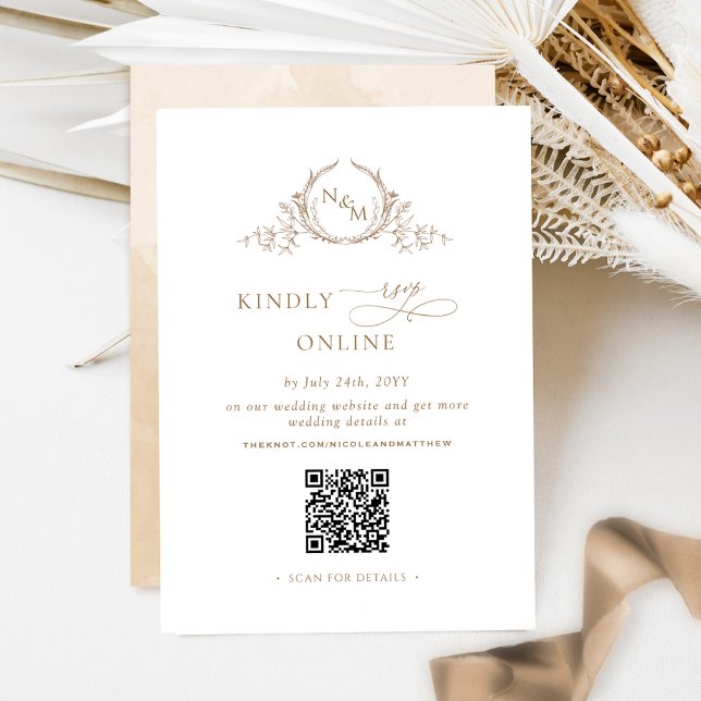 Carte D'accompagnement Élégant Monogramme crème beige RSVP en ligne QR Co (Créateur téléchargé)