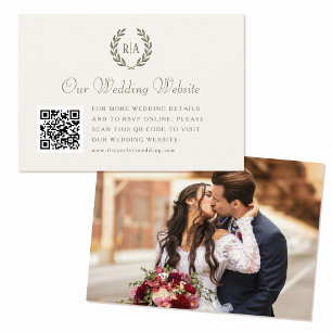 Carte D'accompagnement Élégant Monogramme de mariage QR Code Crème verte