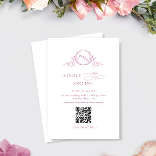 Carte D'accompagnement Elégant Monogramme Mauve rose QR Code Mariage RSVP