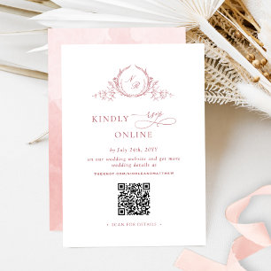 Carte D'accompagnement Élégant Monogramme rose Bleu RSVP Code QR en ligne
