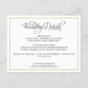 Carte D'accompagnement Elégant Monogramme Script Gold Détails du Mariage