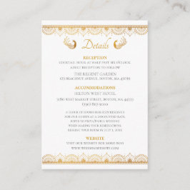 Carte D'accompagnement Elegant Motif or Indien Détails du Mariage