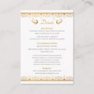 Carte D'accompagnement Elegant Motif or Indien Détails du Mariage
