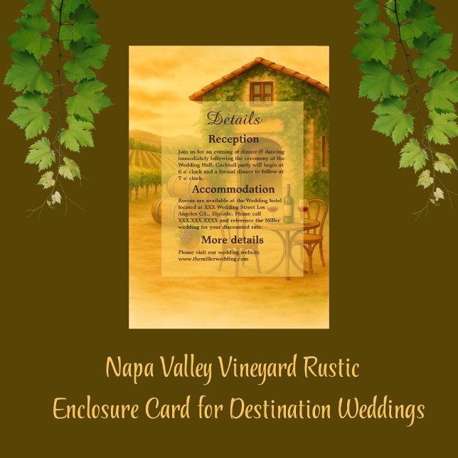 Carte D'accompagnement Elégant Napa Valley Vineyard Rustic Mariage (Créateur téléchargé)