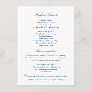 Carte D'accompagnement Elégant Navy Blue Hotel et Weekend Events