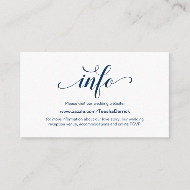 Carte D'accompagnement Elegant Navy Blue, Mariage Détails du site web (Devant)