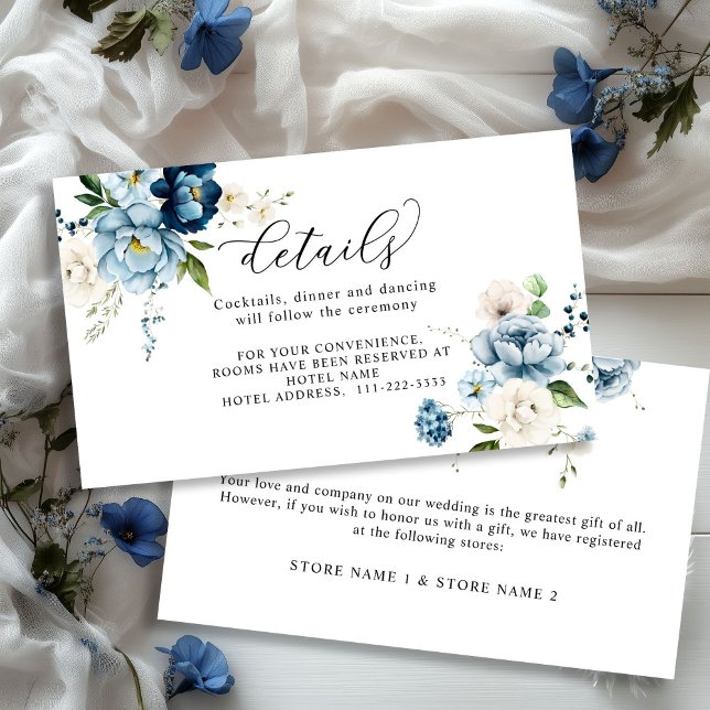 Carte D'accompagnement Elegant Navy Dust Blue Cute Floral Détails du Mari (Créateur téléchargé)
