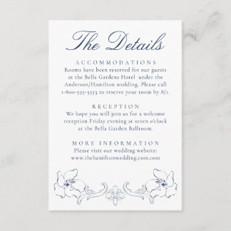 Carte D'accompagnement Elegant Navy Ornate Floral Wedding Details