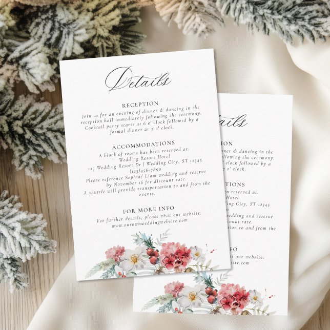 Carte D'accompagnement Élégant Noël Floral Winter Wedding Détails (Créateur téléchargé)