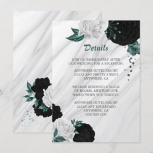 Carte D'accompagnement Elégant noir blanc & fleurs turquoises détails enc