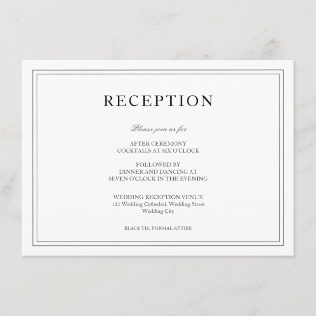 Carte D'accompagnement Elégant Noir & Blanc Simple Mariage Réception (Devant)