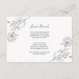 Carte D'accompagnement Elégant noir et blanc Floral Détails de l'invité