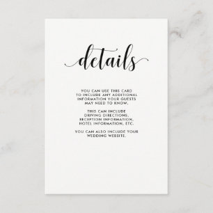 Carte D'accompagnement Elégant noir et blanc Mariage Détails de la client