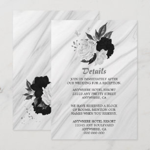 Carte D'accompagnement Elégant noir fleurs blanches détails