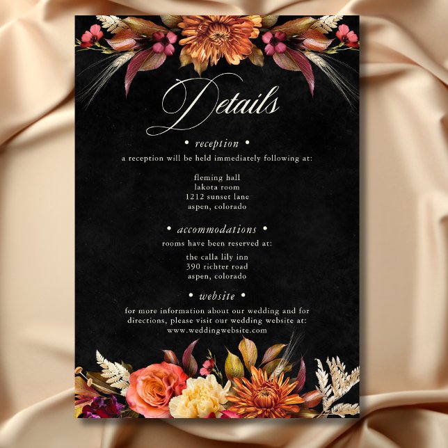 Carte D'accompagnement Élégant noir Vibrant Boho Floral Script Mariage (Elegant Black Vibrant Boho Floral Script Wedding Enclosure Card)