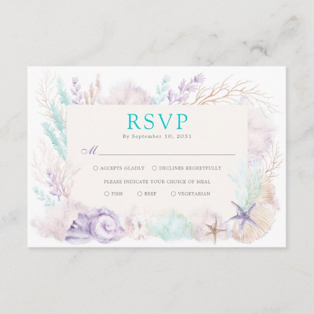Carte D'accompagnement Elégant océan sous la mer Beach Mariage RSVP (Devant)