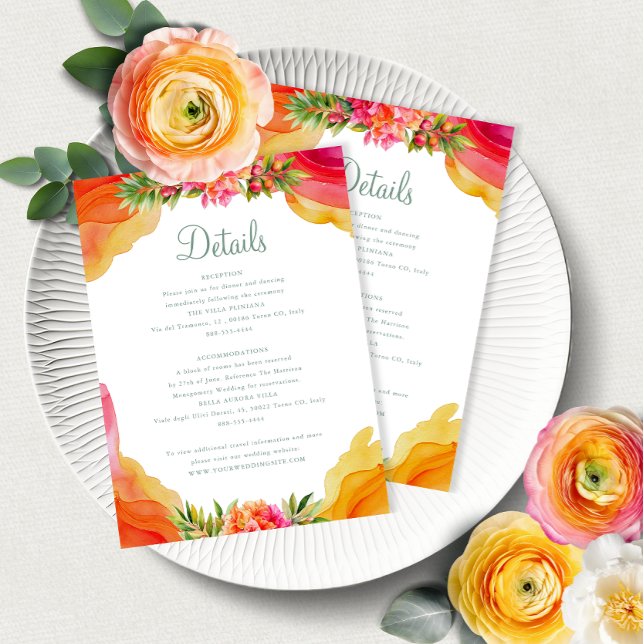 Carte D'accompagnement Elégant Orange Floral Bougainville Détails du Mari (Créateur téléchargé)