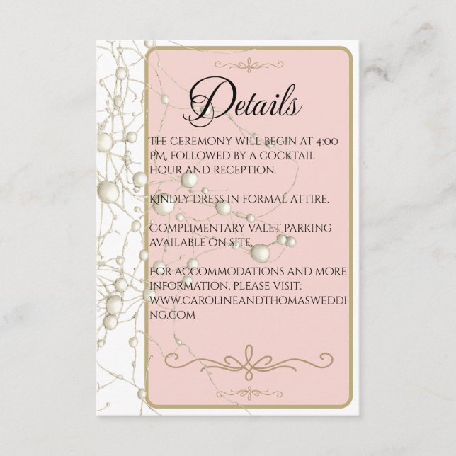 Carte D'accompagnement Elégant Pearl Gold Script Mariage Perles romantiqu (Devant)