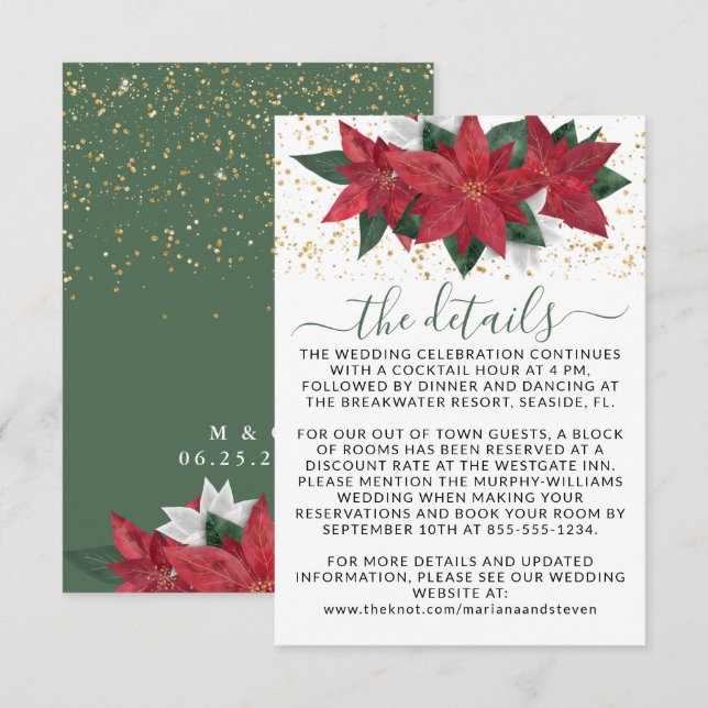 Carte D'accompagnement Elegant Poinsettia Christmas Green Détails du Mari (Devant / Derrière)
