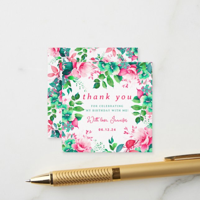 Carte D'accompagnement Élégant printemps été Floral Anniversaire Merci (Devant/Arrière en situation)