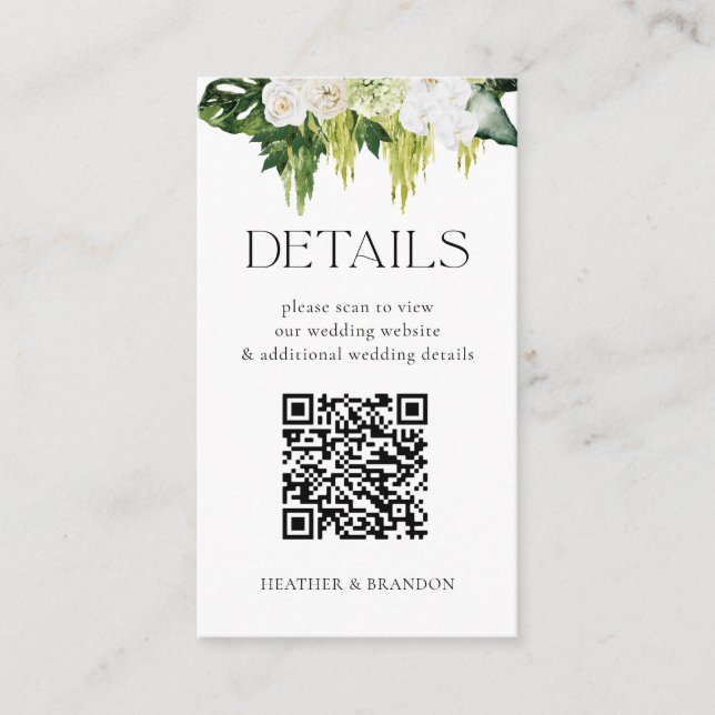 Carte D'accompagnement Elégant QR Code Greenery Détails du Mariage (Devant)