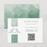 Elégant QR Code RSVP Green Monogram Mariage