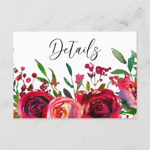 Carte D'accompagnement Elegant Red Roses Bourgogne Détails du Mariage