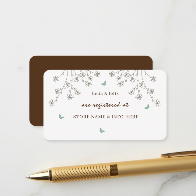 Carte D'accompagnement Élégant registre des mariages floraux et papillons (Devant/Arrière en situation)