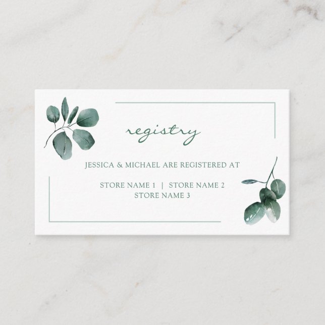 Carte D'accompagnement Elégant registre Mariage Eucalyptus aquarelle (Devant)