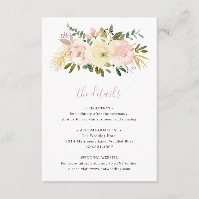 Carte D'accompagnement Élégant Romantique Floral or Blush Mariage rose (Devant)