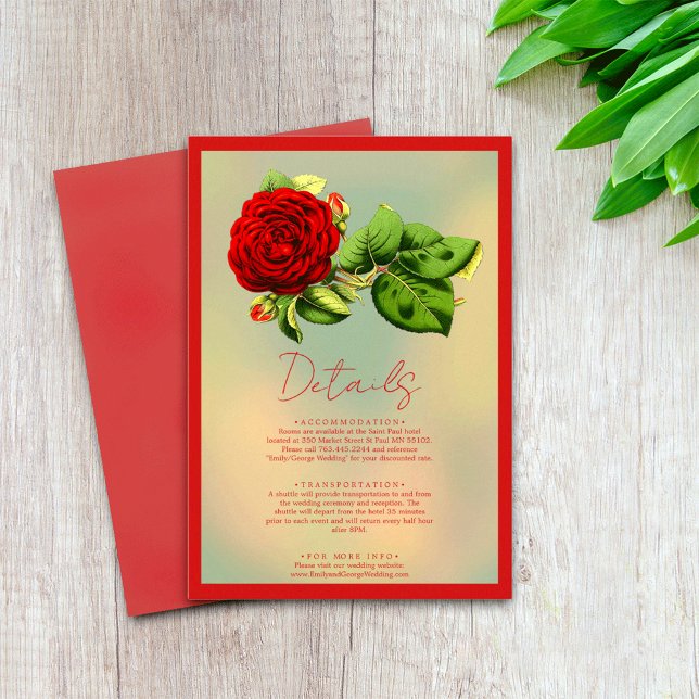 Carte D'accompagnement Elégant romantique Rose rouge Floral Détails de ma (Créateur téléchargé)
