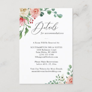 Carte D'accompagnement Elégant Rose aquarelle Floral Détails du Mariage