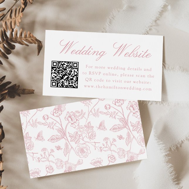 Carte D'accompagnement Élégant Rose Chinoiserie Mariage site web QR Code (Créateur téléchargé)