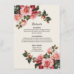 Carte D'accompagnement Élégant rose et roses rouges mariage floral