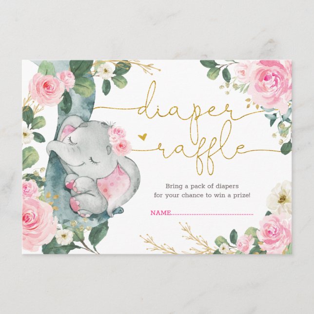 Carte D'accompagnement Élégant rose Floral Eléphant Douche Raffle (Devant)