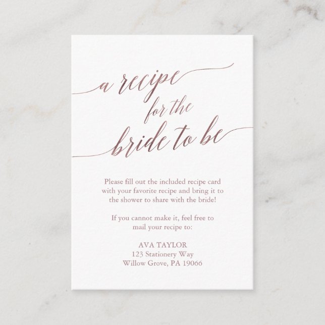 Carte D'accompagnement Elégant Rose Gold Calligraphy Recette Insertion (Devant)