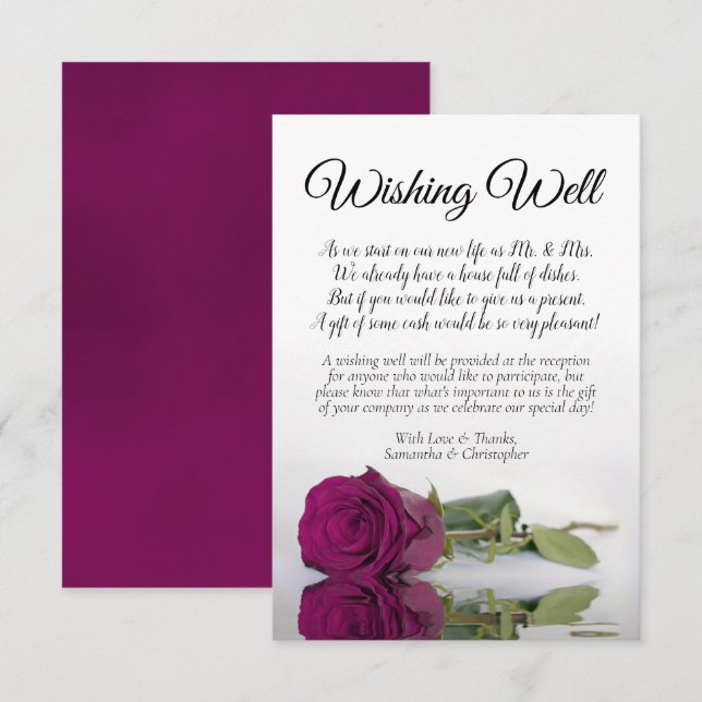 Carte D'accompagnement Élégant Rose Magenta Mariage Wishing well Poem (Devant / Derrière)
