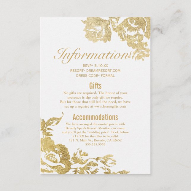 Carte D'accompagnement Élégant Rose moderne simple Floral Mariage or (Devant)