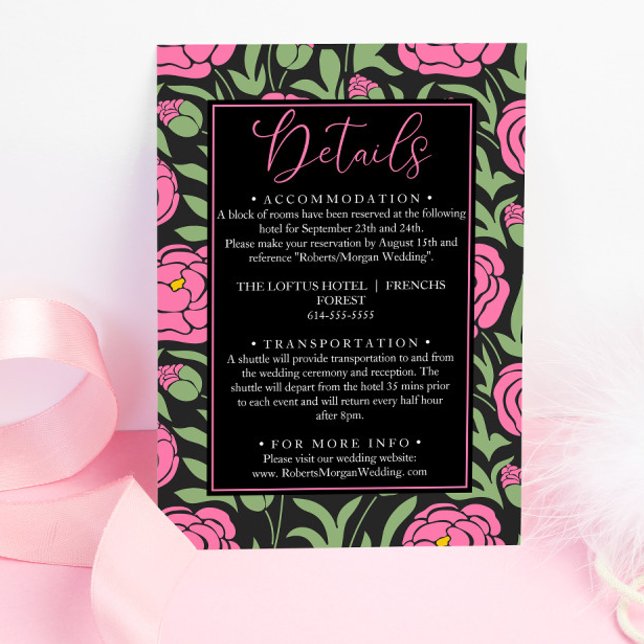 Carte D'accompagnement Elégant rose Peony Flowers Détails du Mariage (Créateur téléchargé)