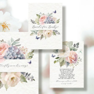 Carte D'accompagnement Elégant Rose Rose Floral Papillons Livres pour béb