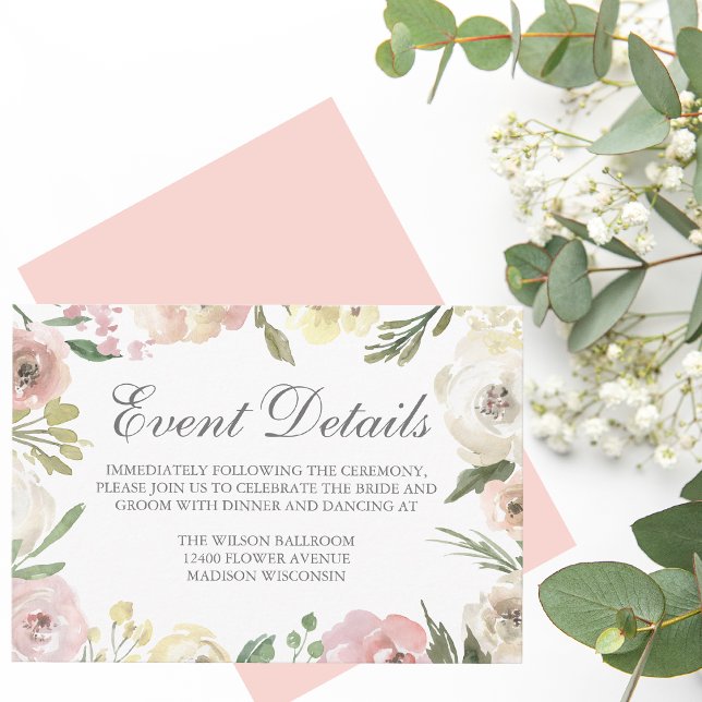 Carte D'accompagnement Elégant rose rose rose pivoine Détails du Mariage  (Créateur téléchargé)