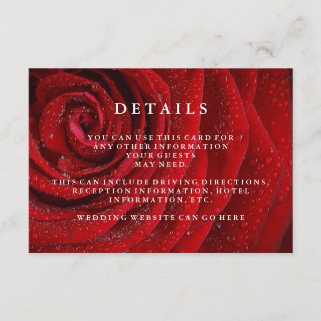 Carte D'accompagnement Elégant Rose rouge Floral Détails du Mariage (Devant)