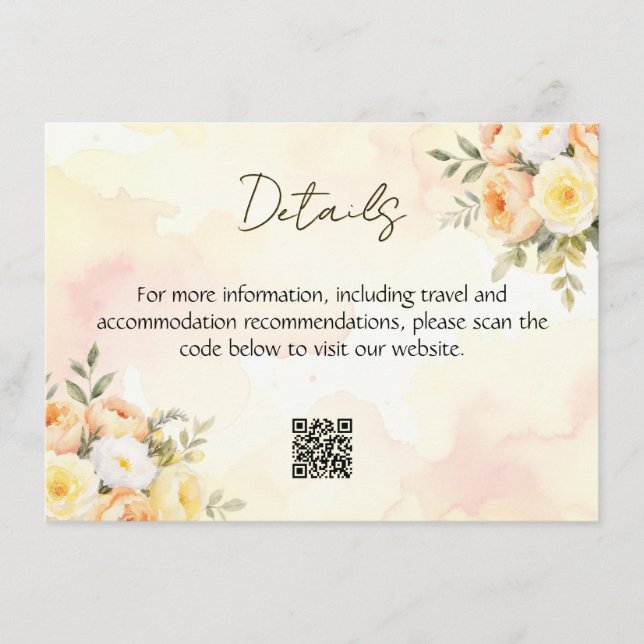 Carte D'accompagnement Élégant Rose rustique QR Code Mariage aquarelle (Devant)
