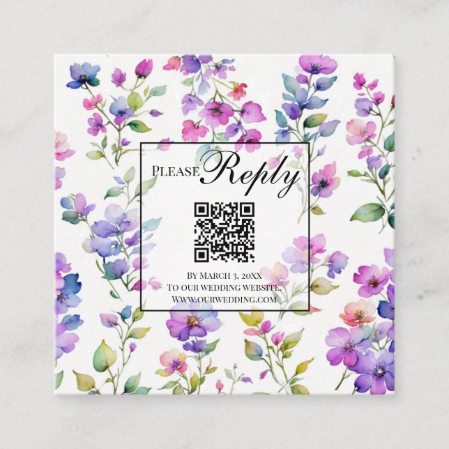 Carte D'accompagnement Elégant rose violet fleur sauvage code QR RSVP (Devant)