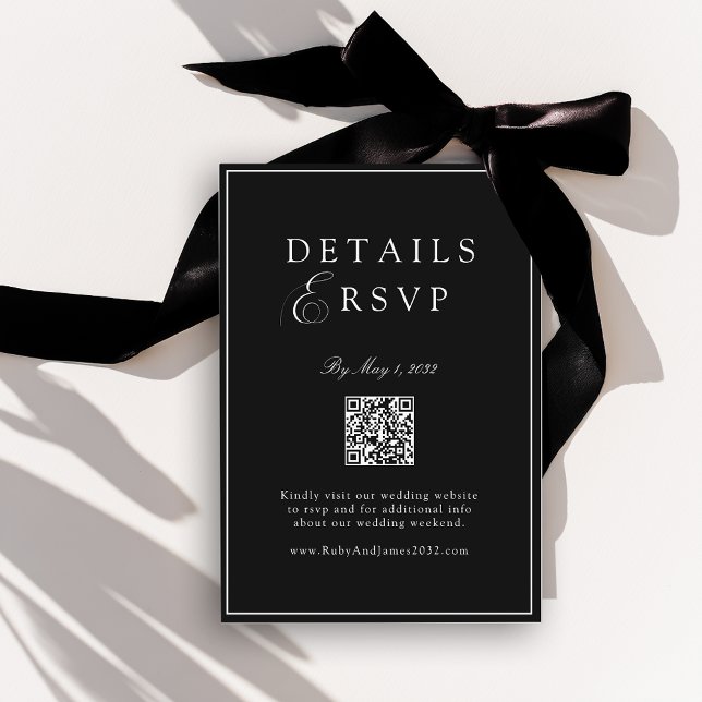 Carte D'accompagnement Elegant Royal Black QR Code Wedding RSVP  (Elegant Royal Black QR Code Wedding RSVP Enclosure Card)